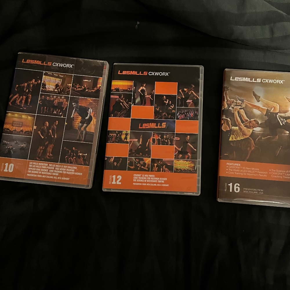 Lot of 3 Les Mills CORE  CXWORX Release 10,12,16  DVDs w/instructor notes & CDS